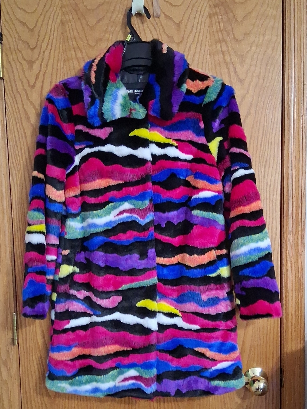 Karl Lagerfeld multi colored faux fur jacket, size small